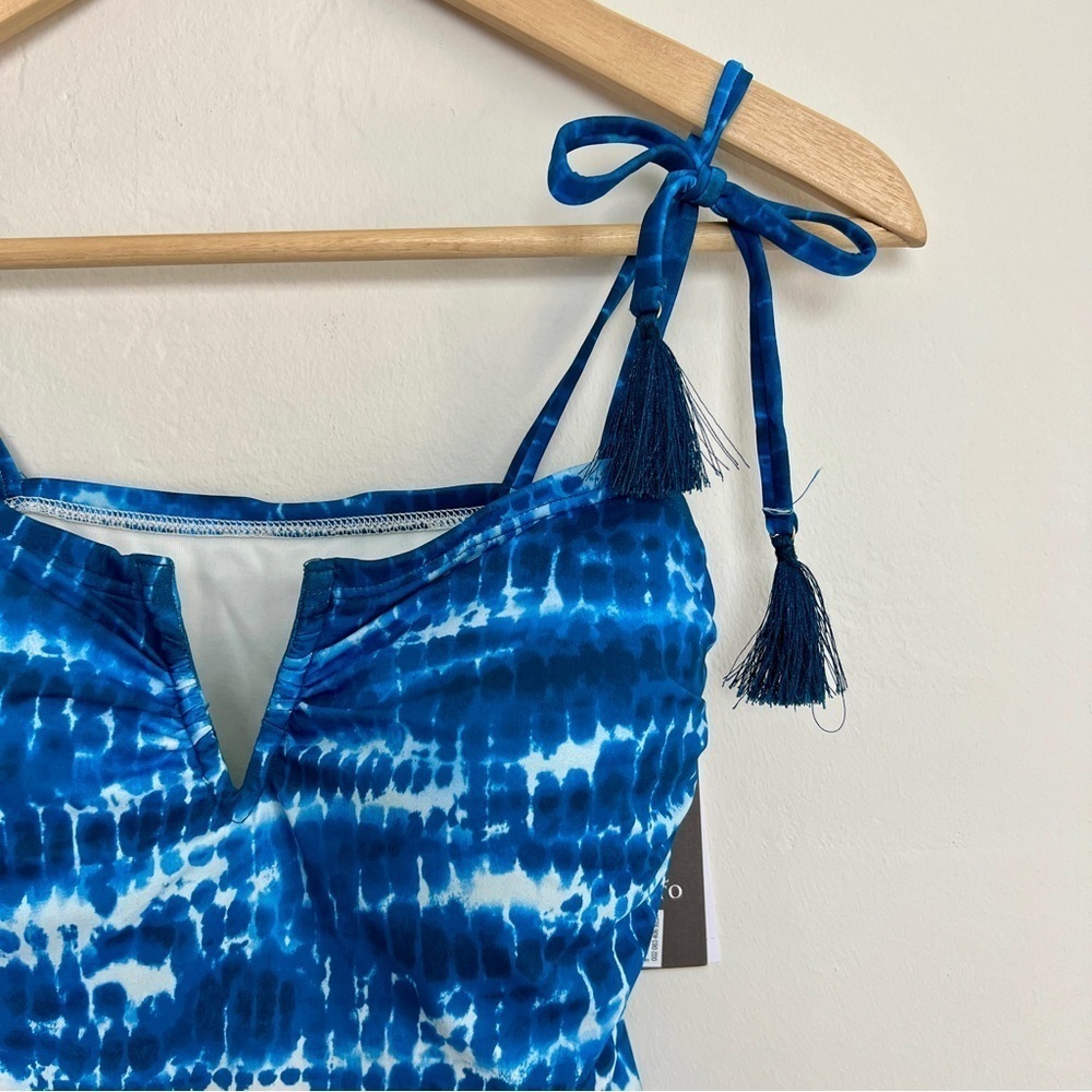 NEW Vince Camuto Blue Tie Dye V Wire Tassels Tie Bow Strap One Piece Swimsuit 4 - Picture 4 of 11